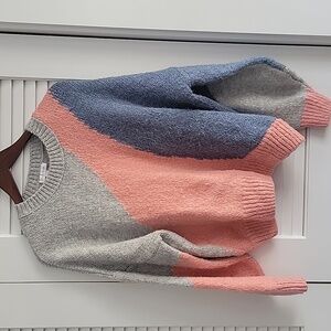 Topshop Pink and Blue Crew Neck Sweater Modern Colorblock Design